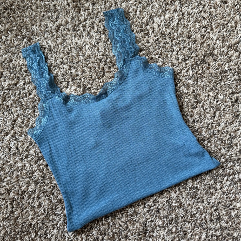 Forever 21 Blush Blue Lace Trim Bodysuit